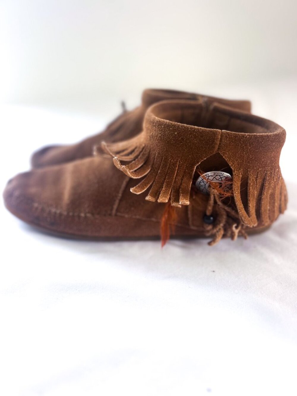 Minnetonka Concho Feather Boots Leather Brown Sz 8.5 - Picture 6 of 11